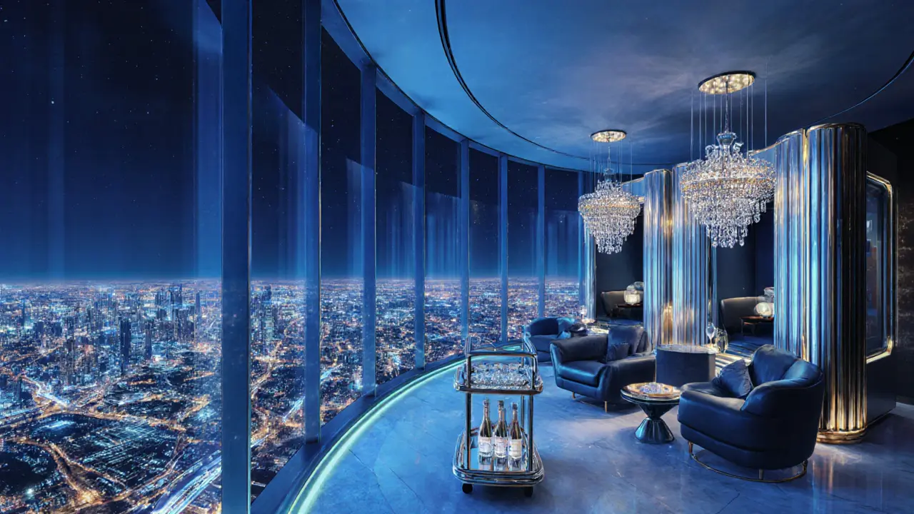 At.mosphere lounge high in Burj Khalifa, offering panoramic cityscape and champagne service.