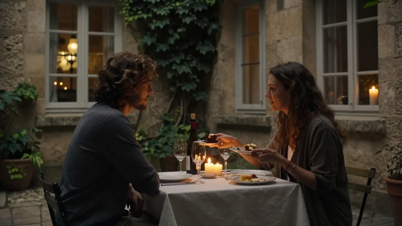 Private dinner in a hidden Parisian courtyard with candlelight and wine.