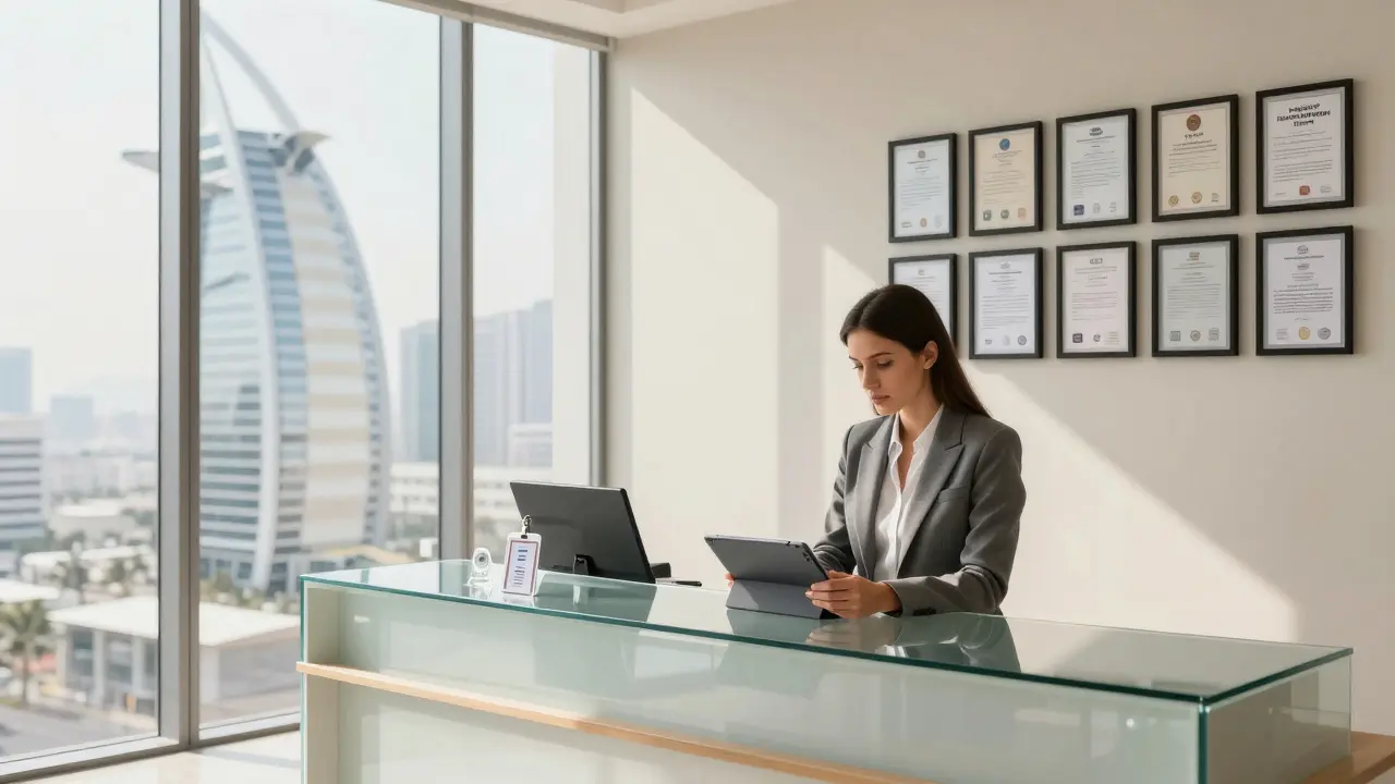 A professional agency office in Jumeirah with verified credentials and client testimonials.
